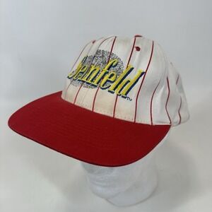 Seinfeld TV Show Logo Snapback Hat White Pinstripe 1990s Vintage KC Caps